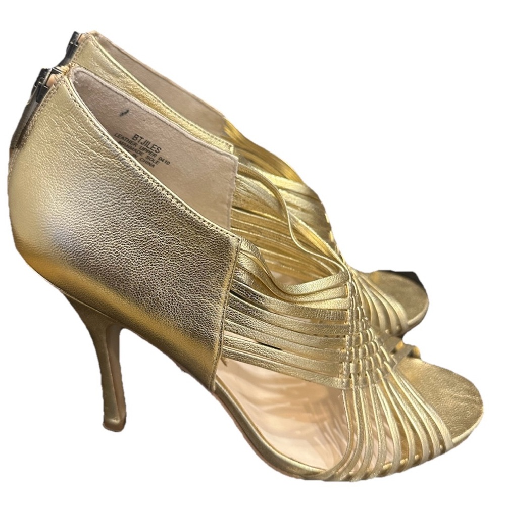 Boutique 9 Metallic Gold Woven Peep-Toe Heels Sz 10M - Picture 3 of 9